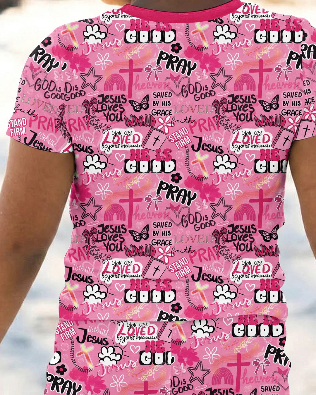 Pink Faith & Grace Bamboo Two Piece Short Sleeve Pajama Set
