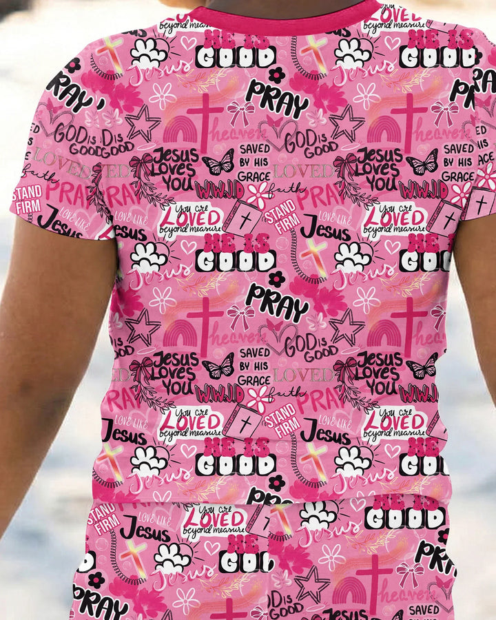 Pink Faith & Grace Bamboo Two Piece Short Sleeve Pajama Set