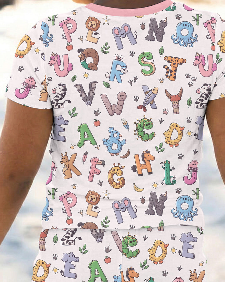 Animals Alphabet Bamboo Two Piece Short Sleeve Pajama Set