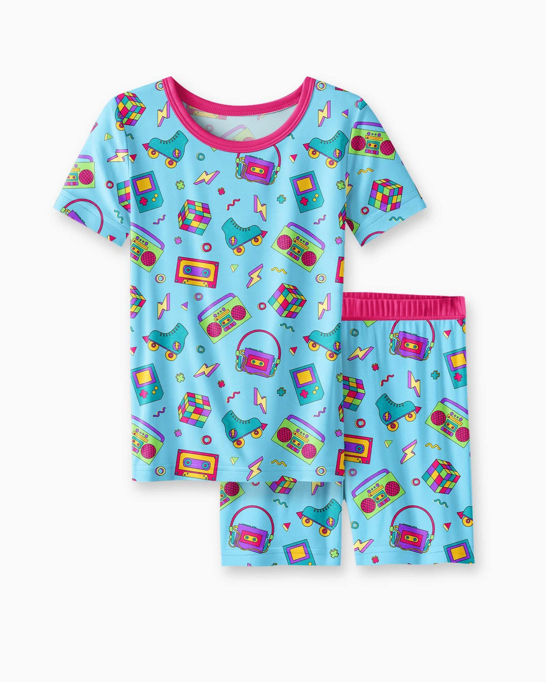 80s Retro Neon Bamboo Two Piece Short Sleeve Shorts Pajama Set
