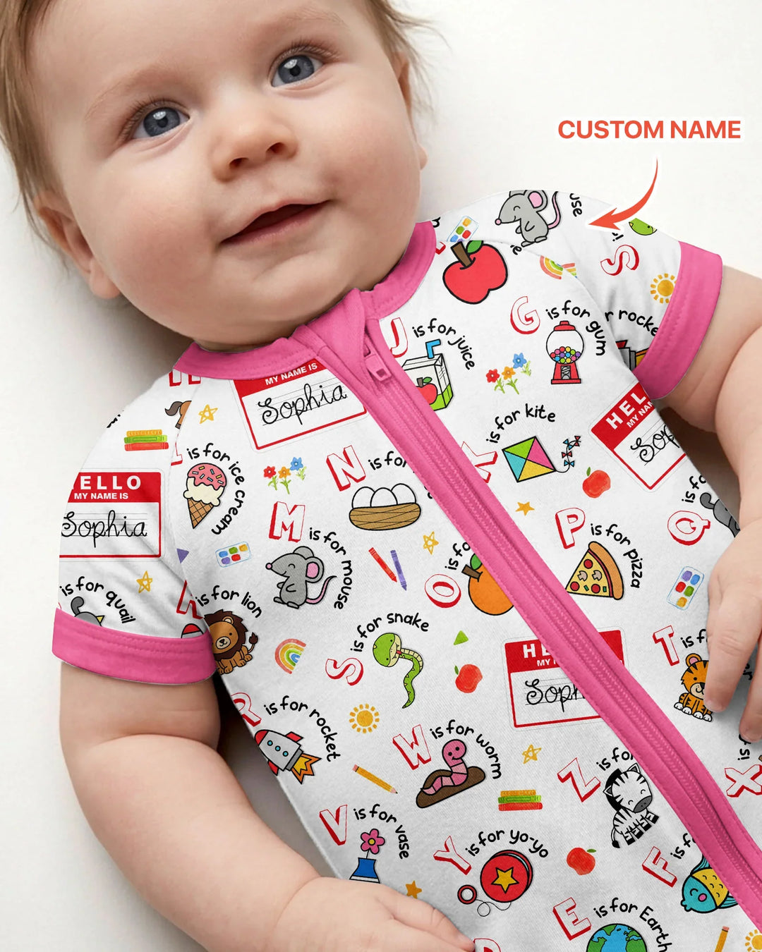 Custom Name Hello School ABCs Bamboo Shorty Zippy