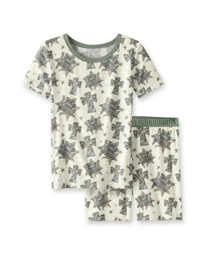 Camo God is Good Family Matching Bamboo Two Piece Short Sleeve Shorts Pajama Set