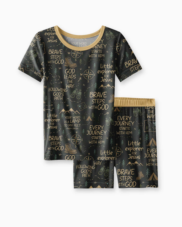 Little Explorer God Leads The Way Bamboo Two Piece Short Sleeve Shorts Pajama Set