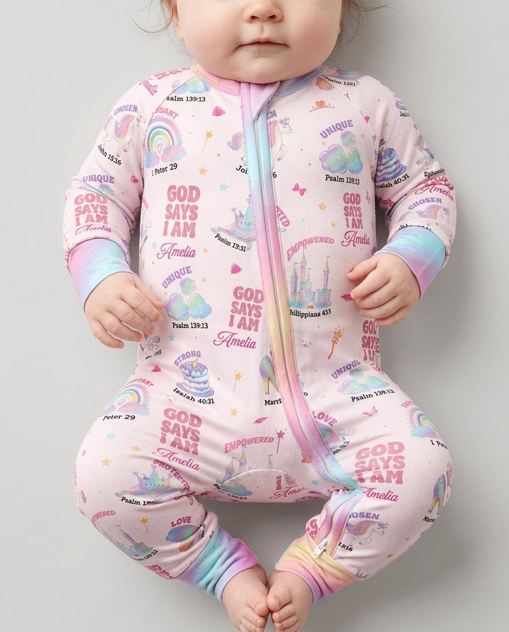 God Says I Am Custom Name - Dreamy Princess Bamboo Convertible Zippy