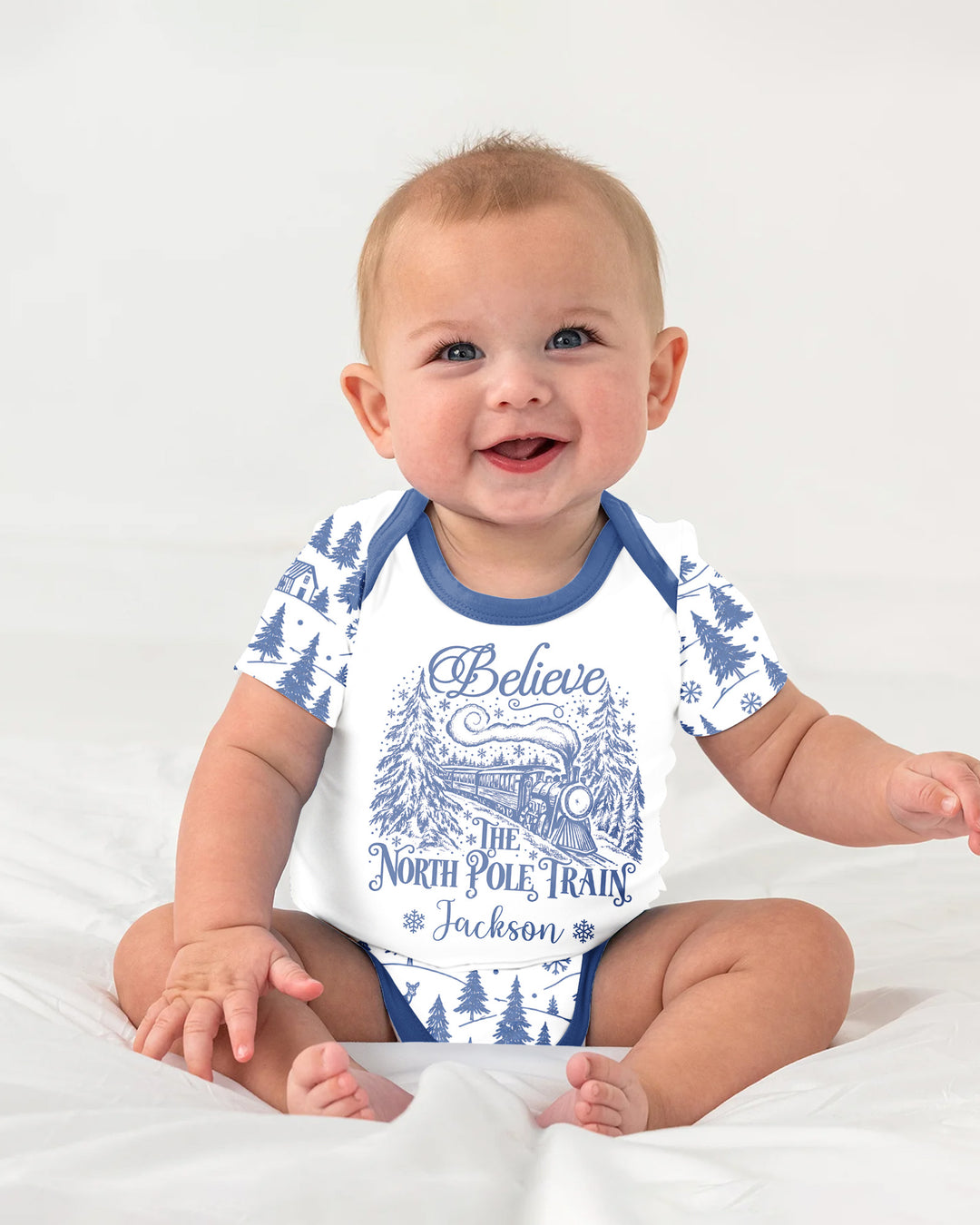 Custom Name North Pole Train Bamboo Bodysuit