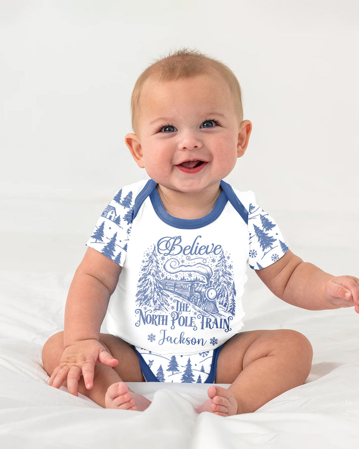 Custom Name North Pole Train Bamboo Bodysuit