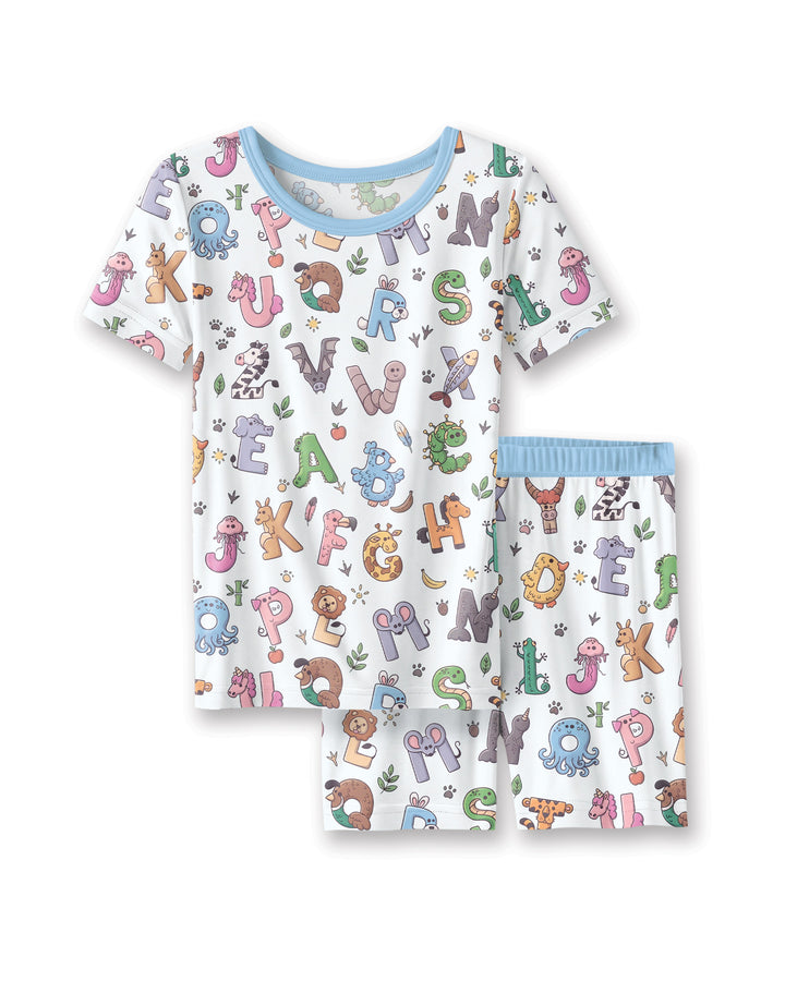 Animals Alphabet Bamboo Two Piece Short Sleeve Shorts Pajama Set