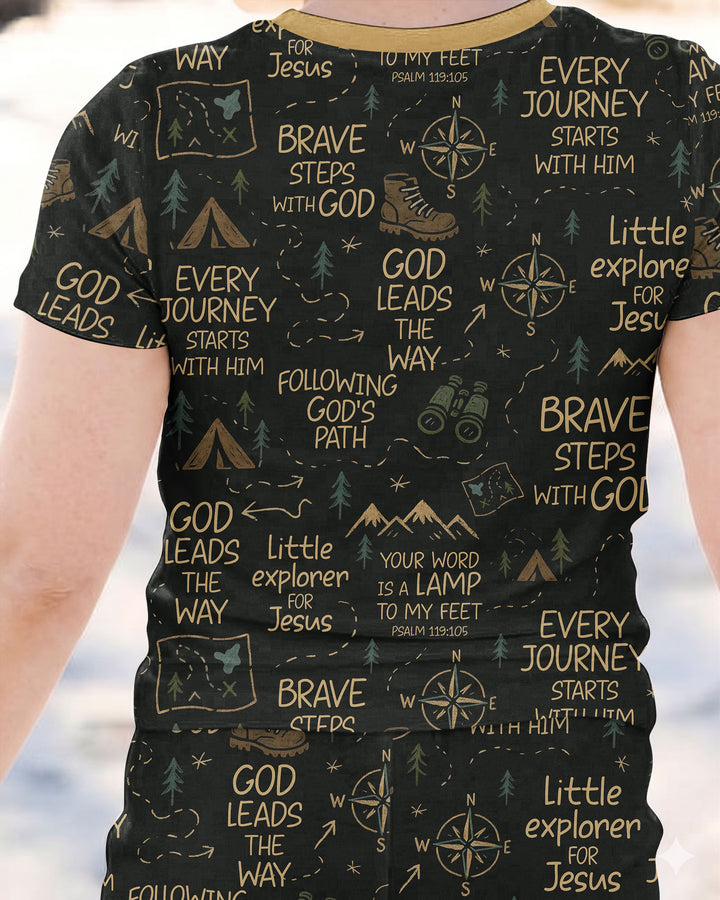 Little Explorer God Leads The Way Bamboo Two Piece Short Sleeve Pajama Set