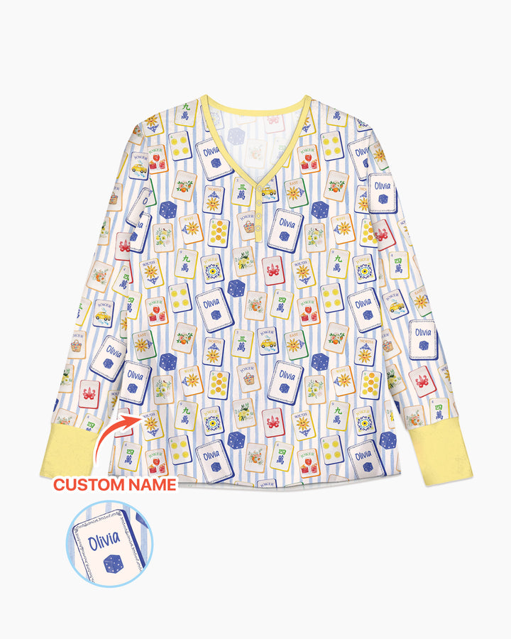 Coastal Mahjong Custom Name Mommy & Me Matching Bamboo Women Pajama Set