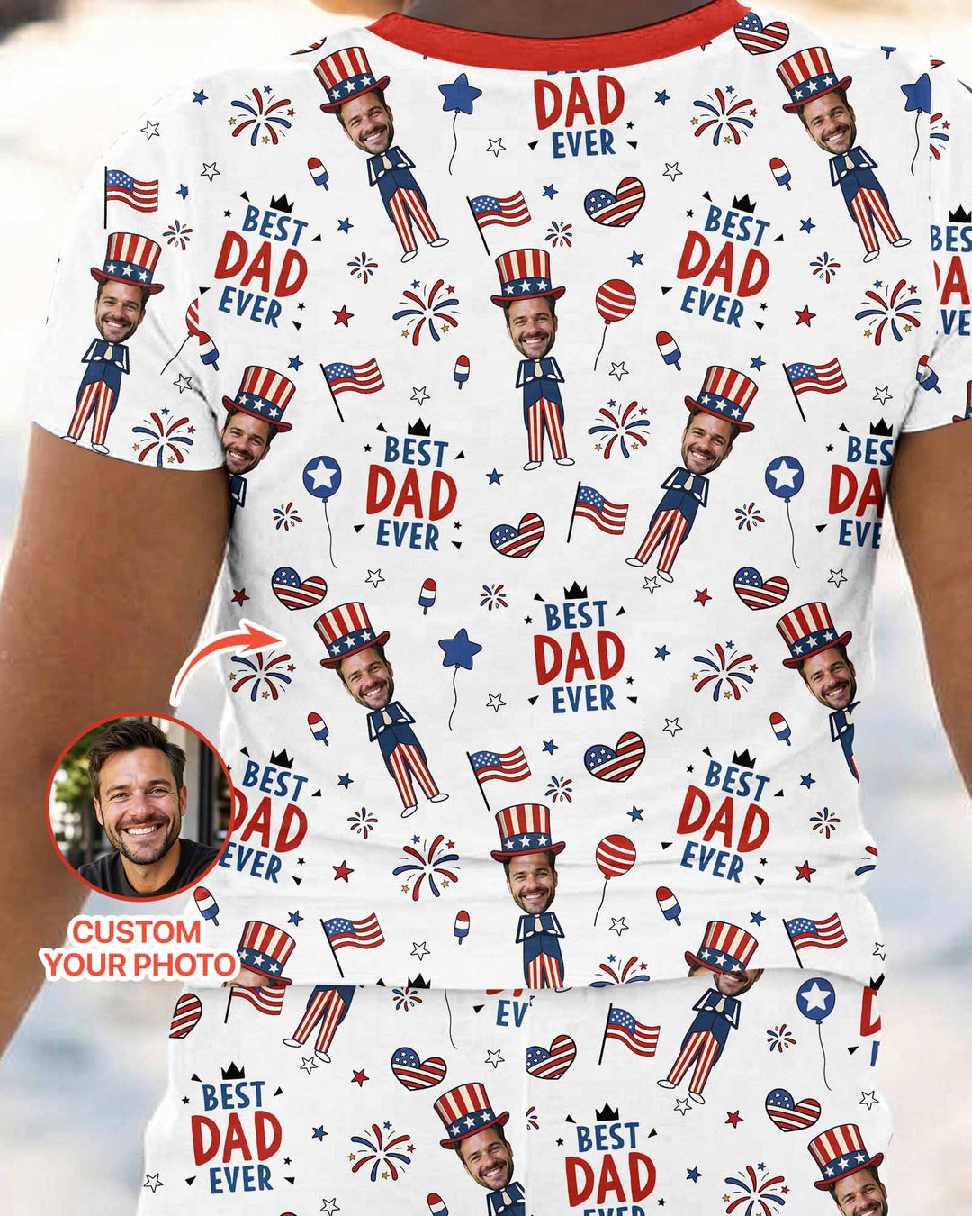 Custom Photo Best Patriotic Family Ever Bamboo Two Piece Short Sleeve Pajama Set