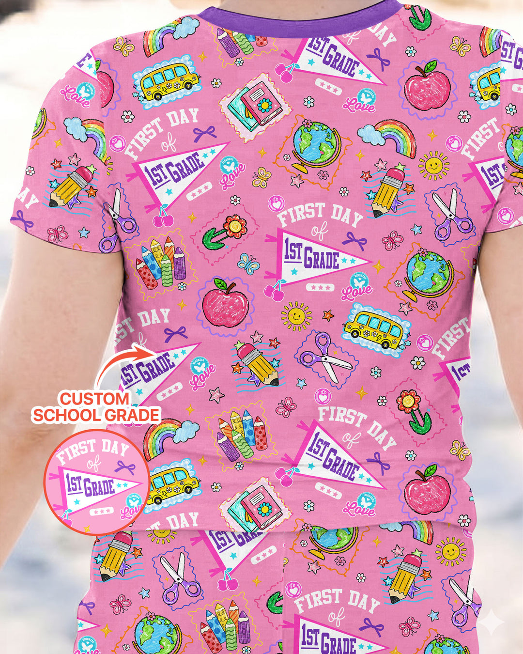 Custom Grade Girls School First Day Bamboo Two Piece Short Sleeve Pajama Set