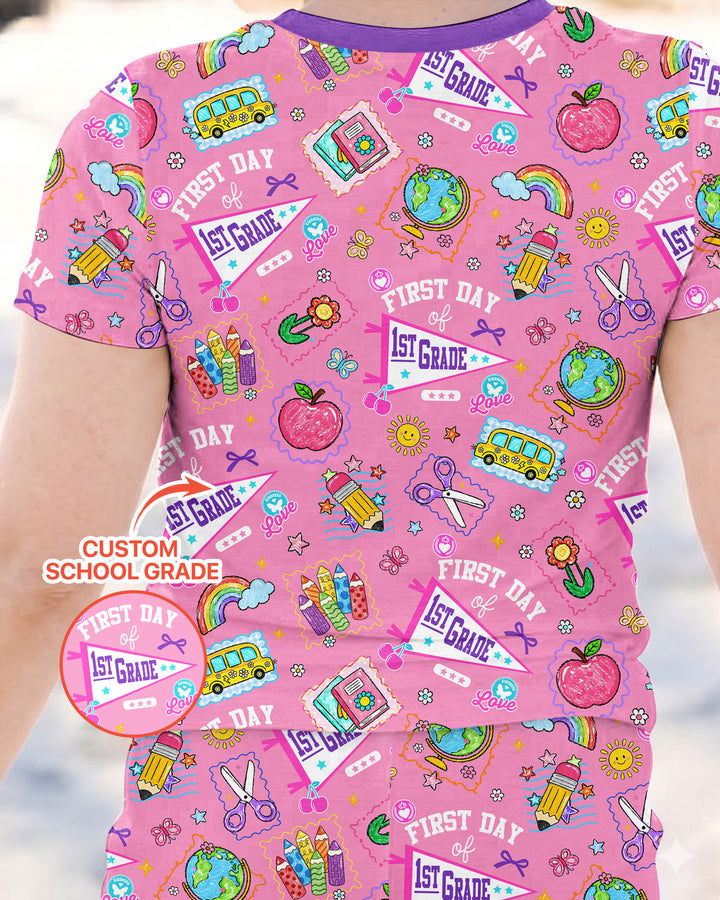 Custom Grade Girls School First Day Bamboo Two Piece Short Sleeve Pajama Set