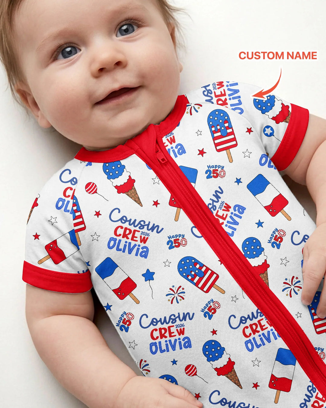 Custom Name 4th of July Cousin Crew Bamboo Shorty Zippy