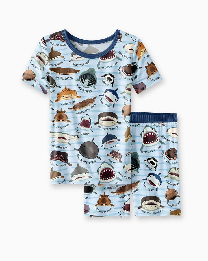 Shark Faces Bamboo Two Piece Short Sleeve Shorts Pajama Set