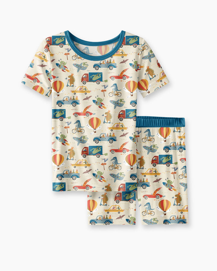 Monsters on the Move Bamboo Two Piece Short Sleeve Shorts Pajama Set