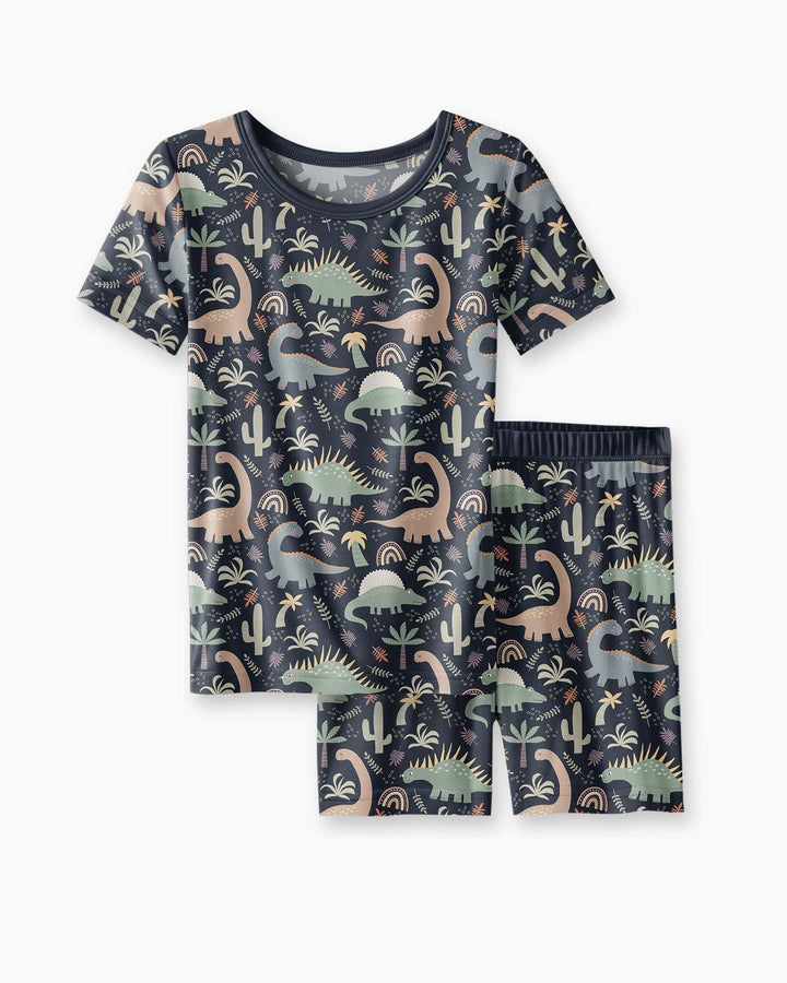 Navy Jurassic Jungle Bamboo Two Piece Short Sleeve Shorts Pajama Set