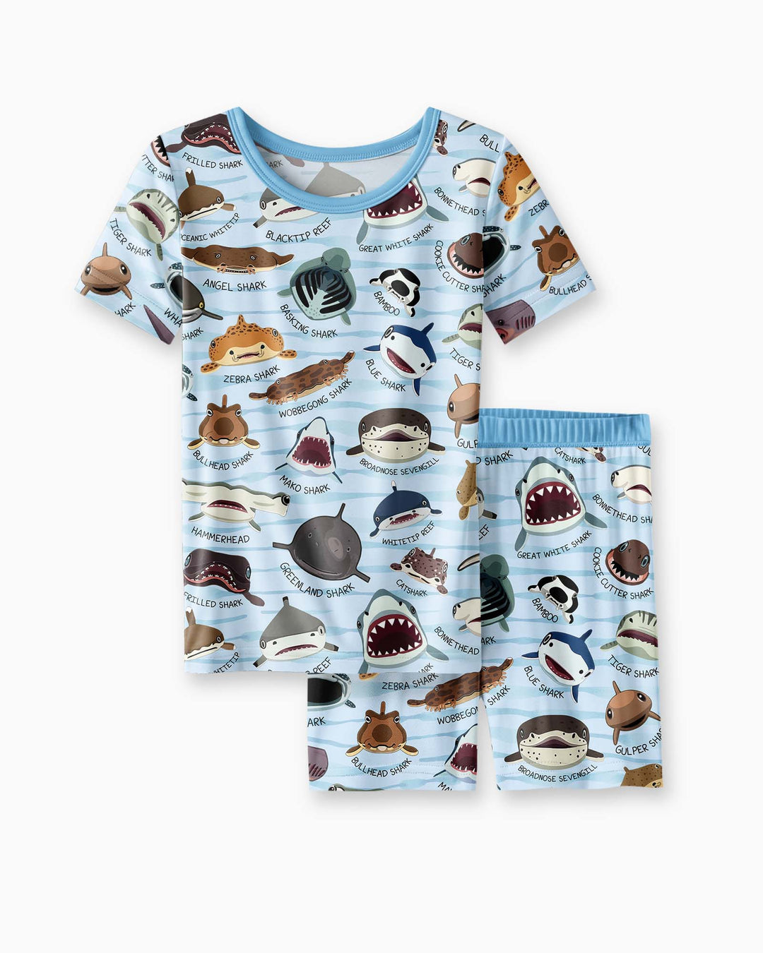 Shark Faces Bamboo Two Piece Short Sleeve Shorts Pajama Set