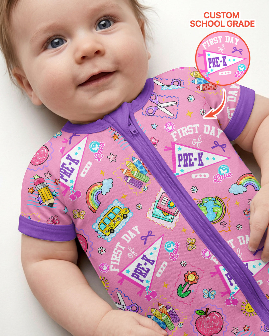 Custom Grade Girls School First Day Bamboo Shorty Zippy