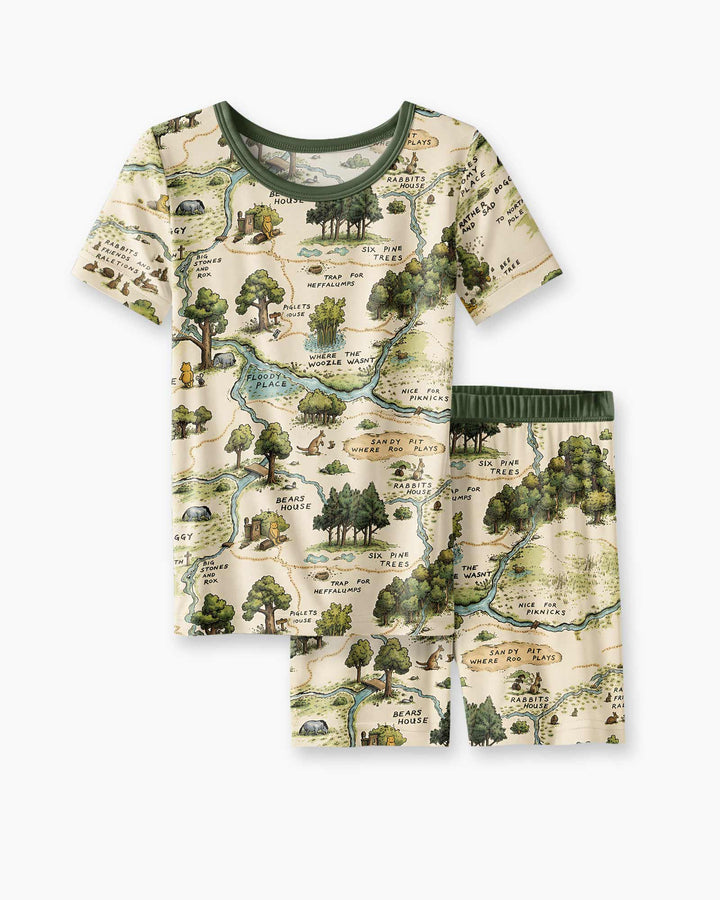 Classic Bear Maps Bamboo Two Piece Short Sleeve Shorts Pajama Set