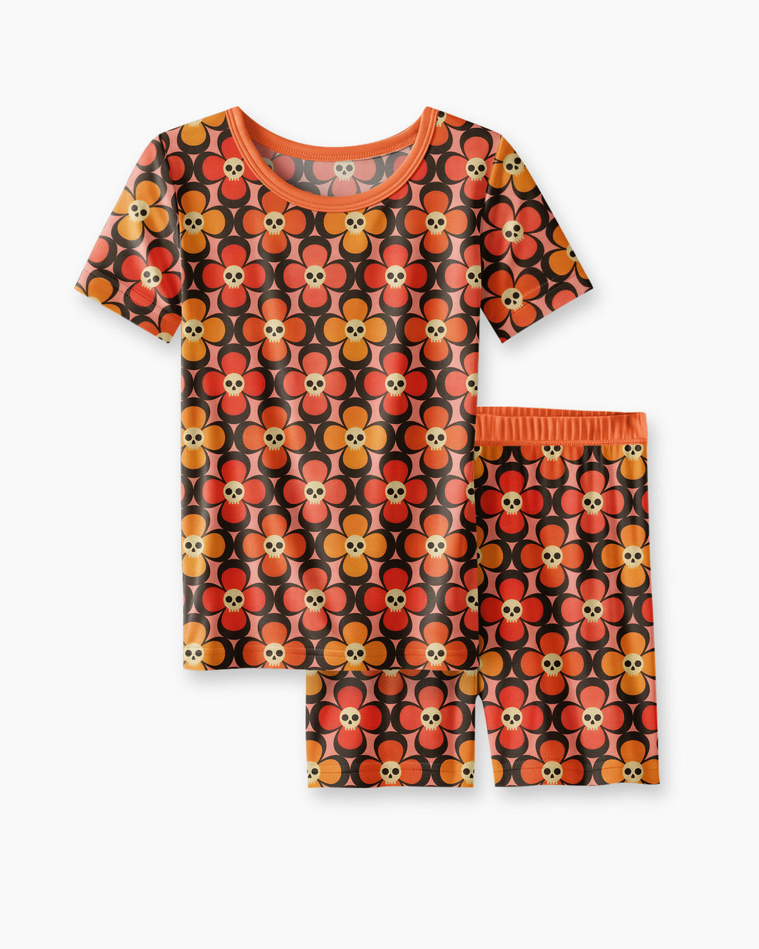 Retro Skull Flower Halloween Bamboo Two Piece Short Sleeve Shorts Pajama Set