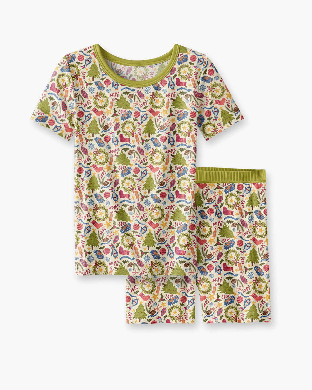 All Over Christmas Fun Bamboo Two Piece Short Sleeve Shorts Pajama Set