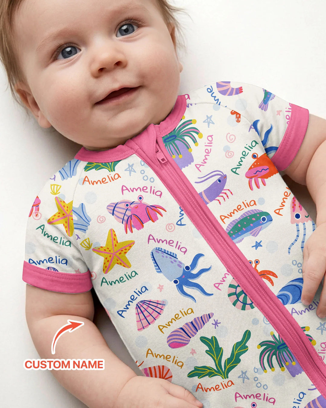 Tide Pool Pals Custom Name Bamboo Shorty Zippy