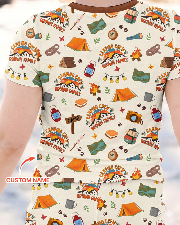 Custom Name Camping Crew Family Matching Bamboo Two Piece Short Sleeve Pajama Set