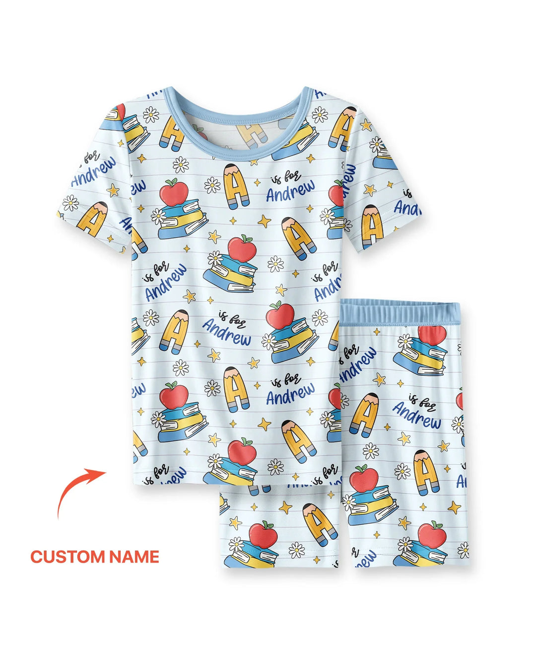 First Day of School Bamboo Two Piece Short Sleeve Shorts Pajama Set