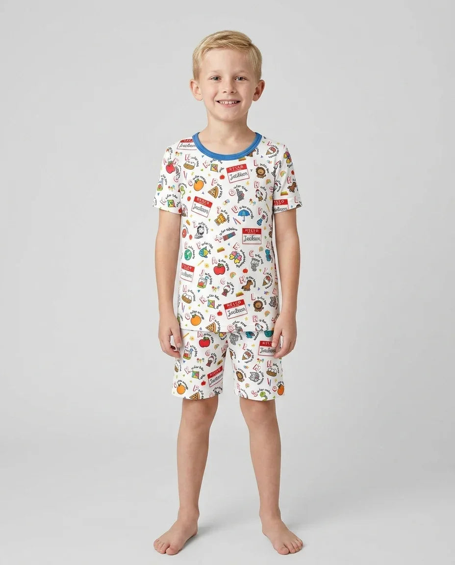 Zweiteiliges Pyjama-Set mit kurzen Ärmeln und Shorts im Sommer-Design