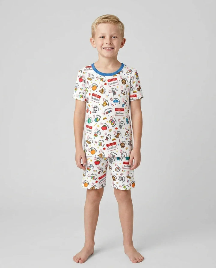 Zweiteiliges Pyjama-Set mit kurzen Ärmeln und Shorts im Sommer-Design
