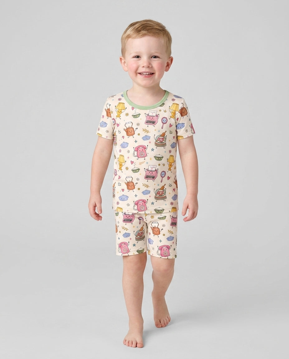 Schlafanzug-Set zweiteilig, kurze Ärmel, kurze Hose, Bambus