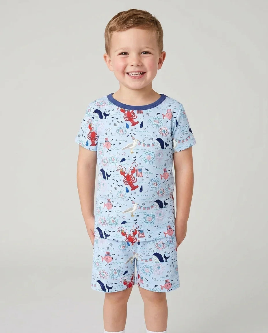 Schlafanzug-Set zweiteilig, kurze Ärmel, kurze Hose, Bambus