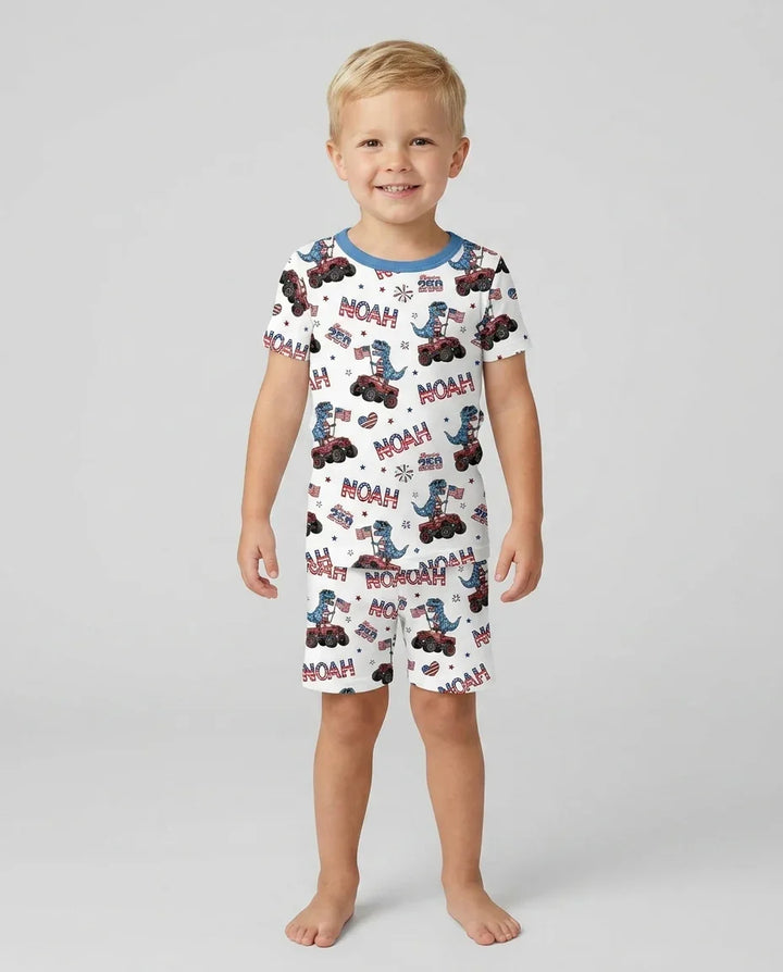Zweiteiliges Pyjama-Set mit kurzen Ärmeln und Shorts im Sommer-Design
