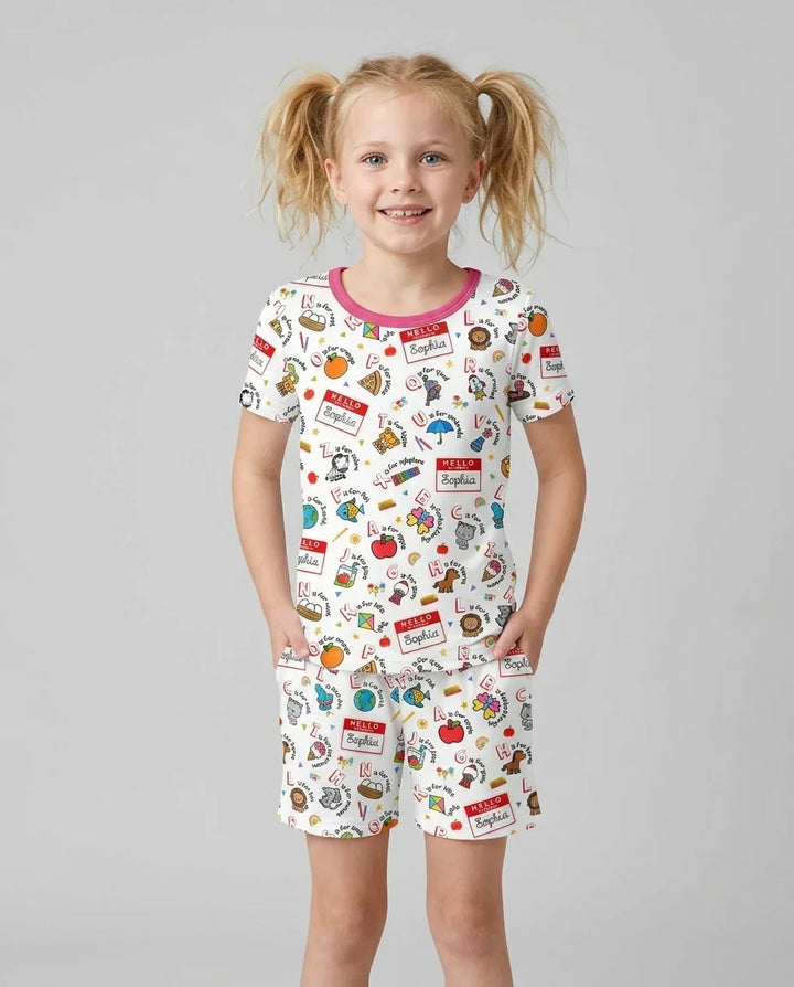 Zweiteiliges Pyjama-Set mit kurzen Ärmeln und Shorts im Sommer-Design