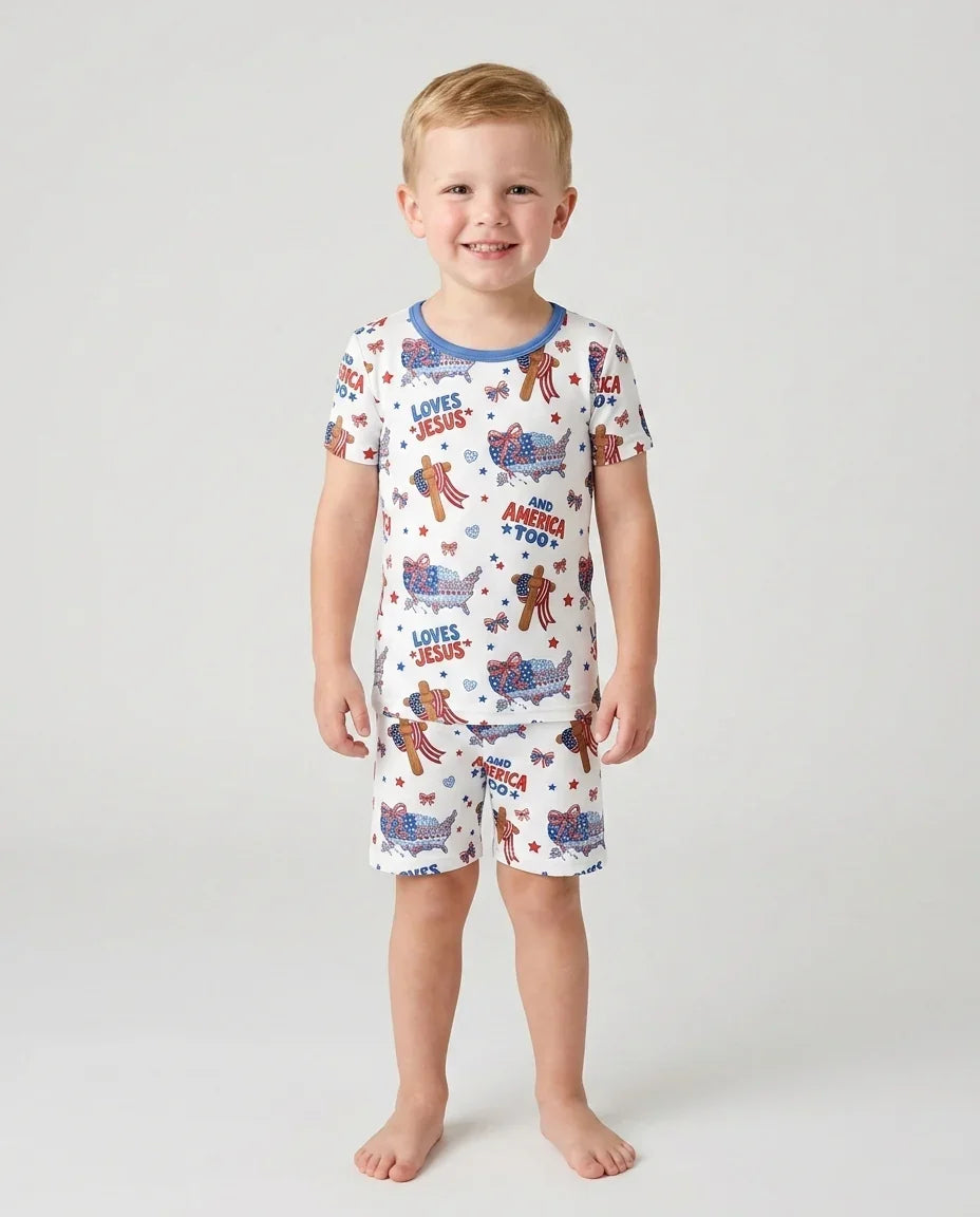 Schlafanzug-Set zweiteilig, kurze Ärmel, kurze Hose, Bambus