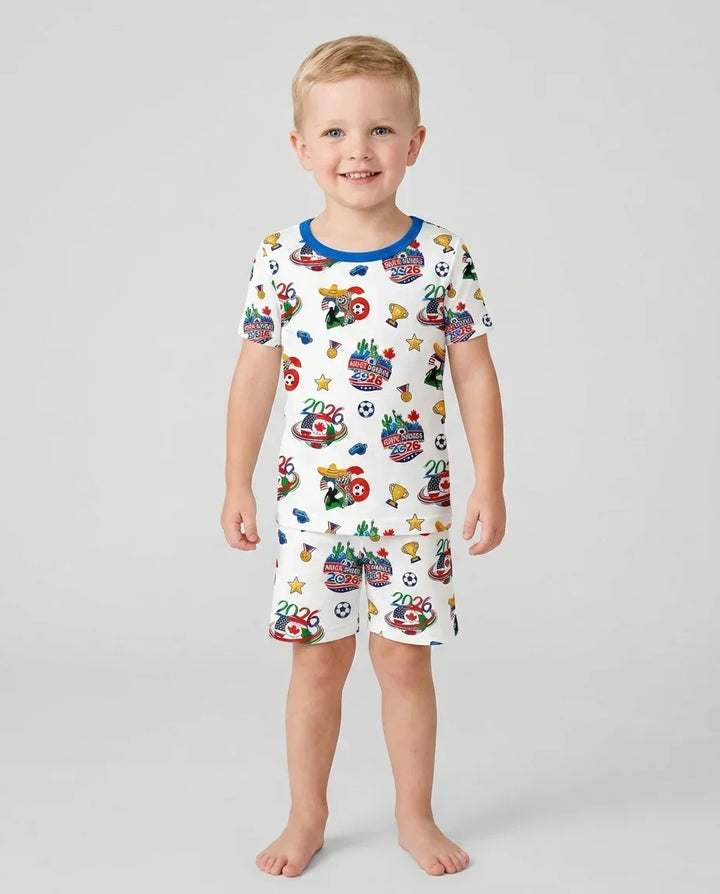 World Soccer North America 2026 Family Matching Bamboo Two Piece Short Sleeve Shorts Pajama Set