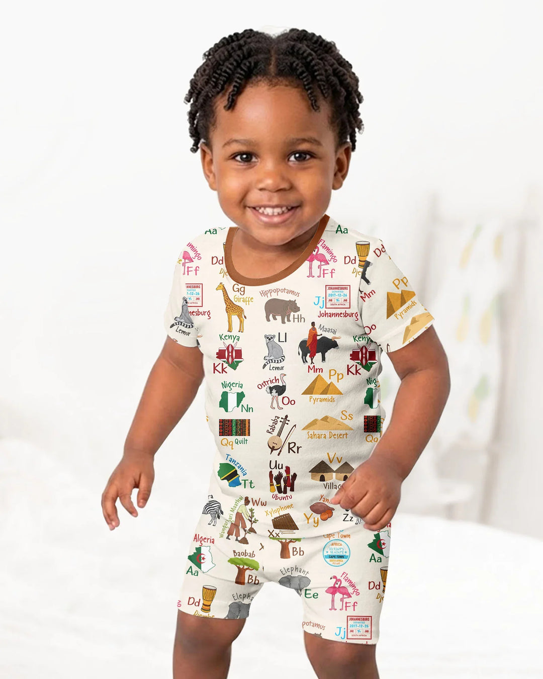 Explore Africa Geography Alphabet Bamboo Two Piece Short Sleeve Shorts Pajama Set