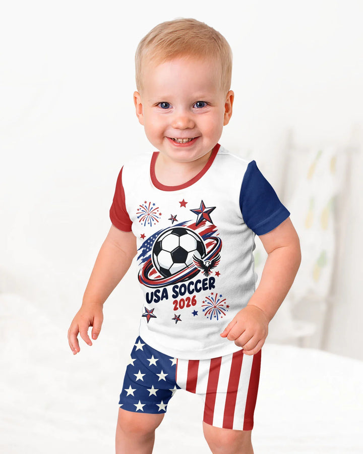 USA Soccer 2026 Family Matching Bamboo Two Piece Short Sleeve Shorts Pajama Set