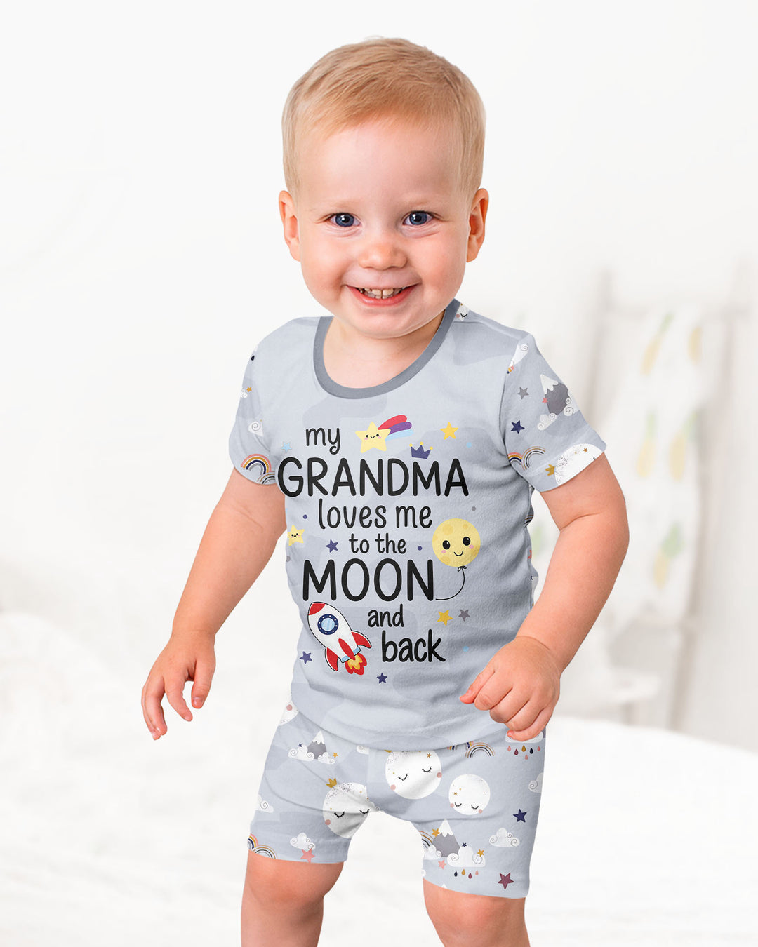 My Grandma Loves Me To The Moon And Back Bamboo Two Piece Short Sleeve Shorts Pajama Set