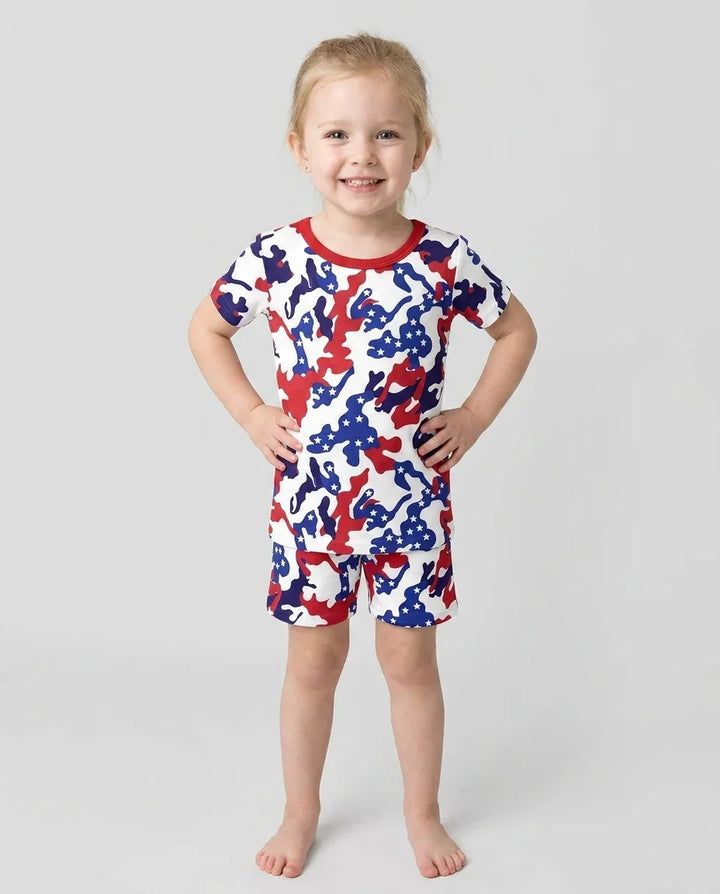 Patriot Camo Daddy & Me Matching Bamboo Two Piece Short Sleeve Shorts Pajama Set