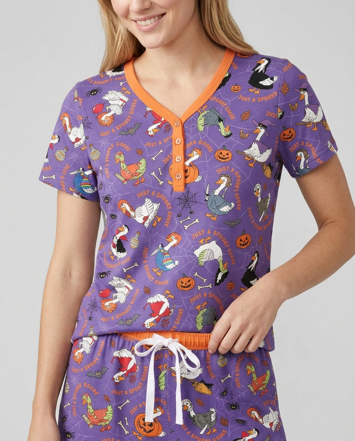Just A Spooky Goose Family Matching Bamboo Women Short Sleeve Short Pajama Set