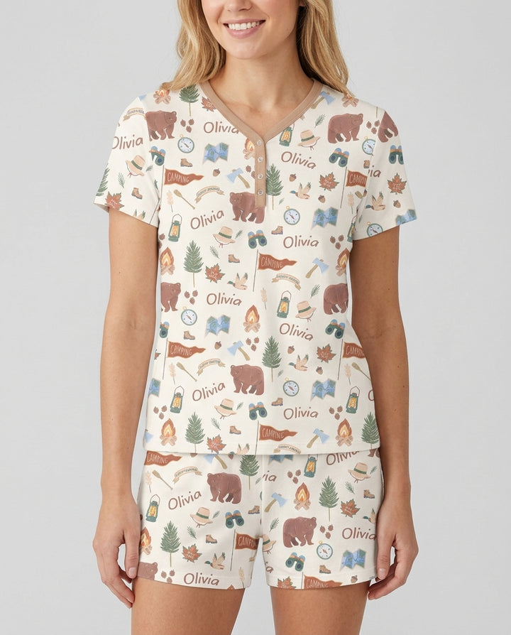 Custom Name Adventure Outdoors Bamboo Women Short Sleeve Short Pajama Set