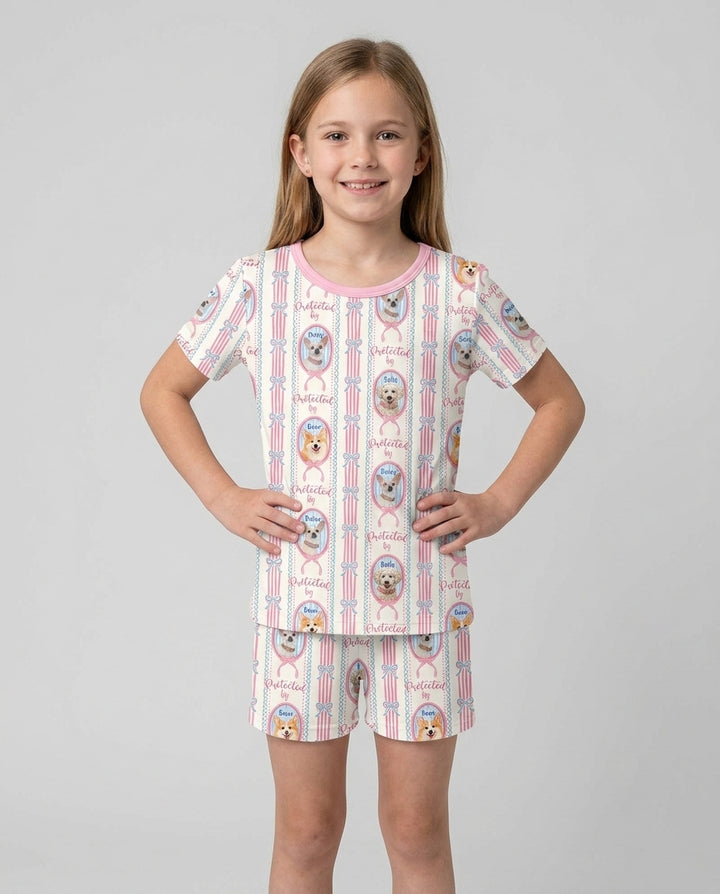 Custom Coquette Pet Photo Little Protector Bamboo Two Piece Short Sleeve Shorts Pajama Set