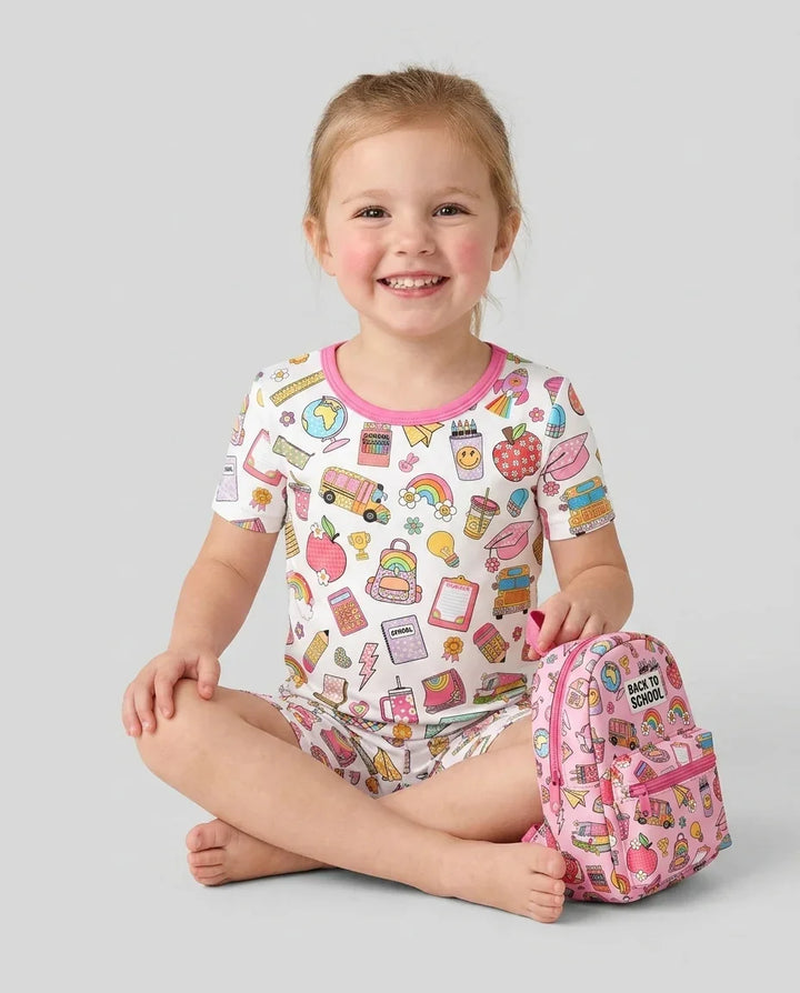 Preppy Back to School Bamboo Two Piece Short Sleeve Shorts Pajama Set