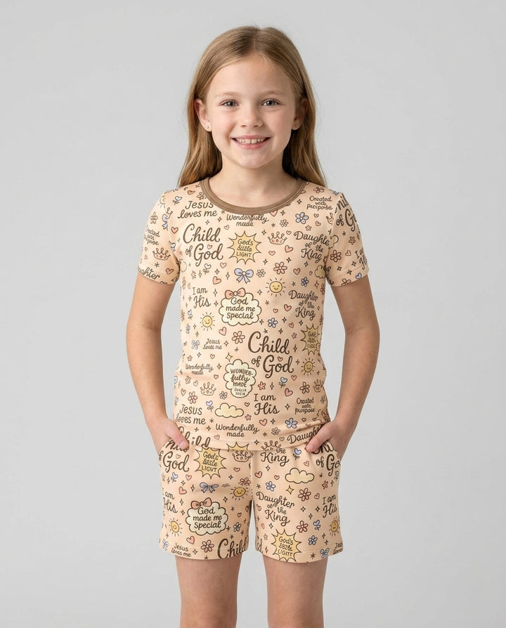 Child Of God Jesus Loves Me Bamboo Two Piece Short Sleeve Shorts Pajama Set