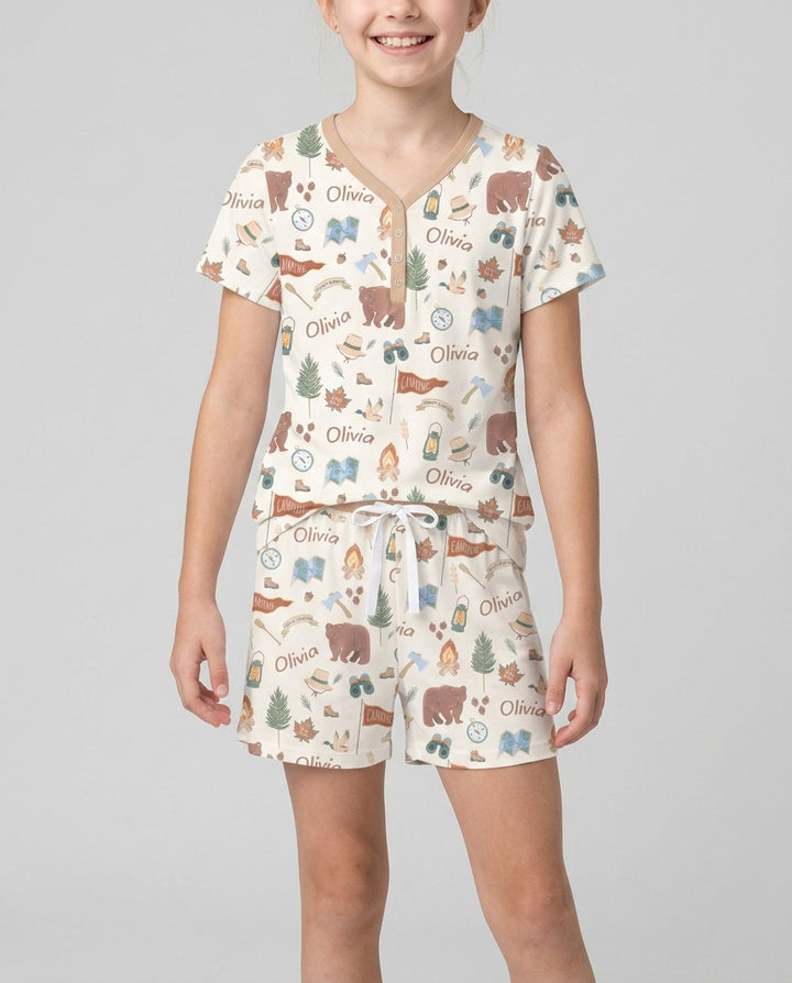 Custom Name Adventure Outdoors Bamboo Women Short Sleeve Short Pajama Set