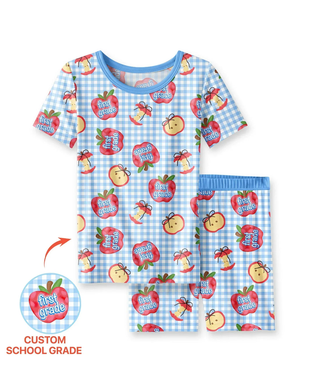 Custom School Grade Apple Days Bamboo Two Piece Short Sleeve Shorts Pajama Set