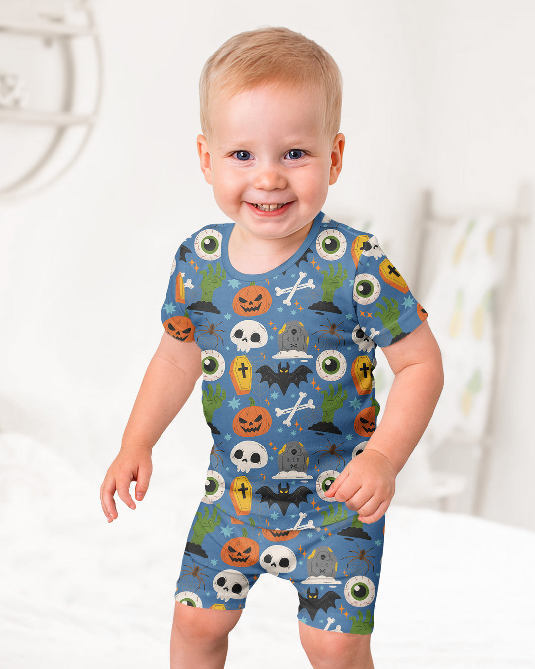 Little Monsters Bambus Zweiteiliger Schlafanzug mit kurzen Ärmeln und Shorts für Halloween