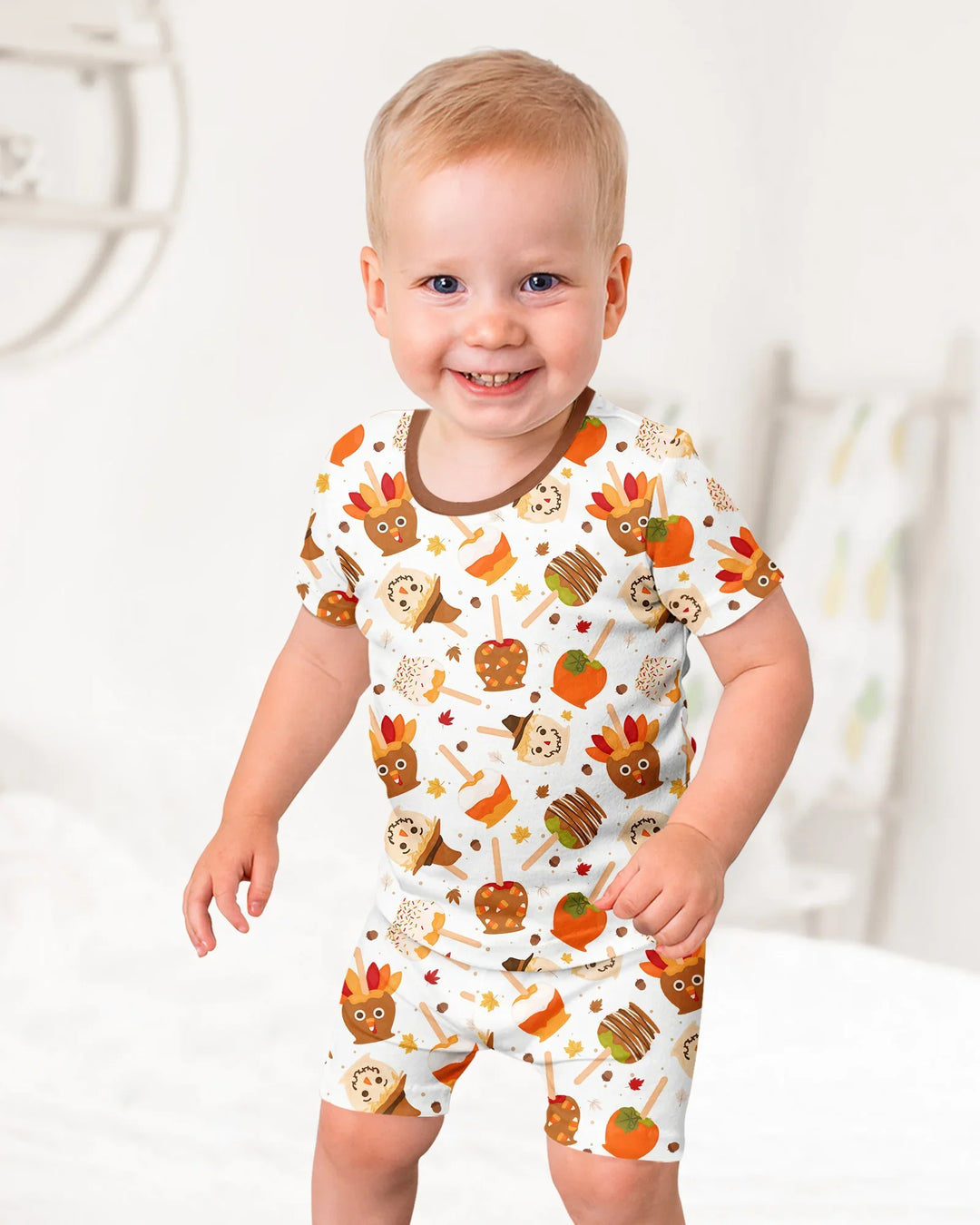 Fall Caramel Apple Family Matching Bamboo Two Piece Short Sleeve Shorts Pajama Set