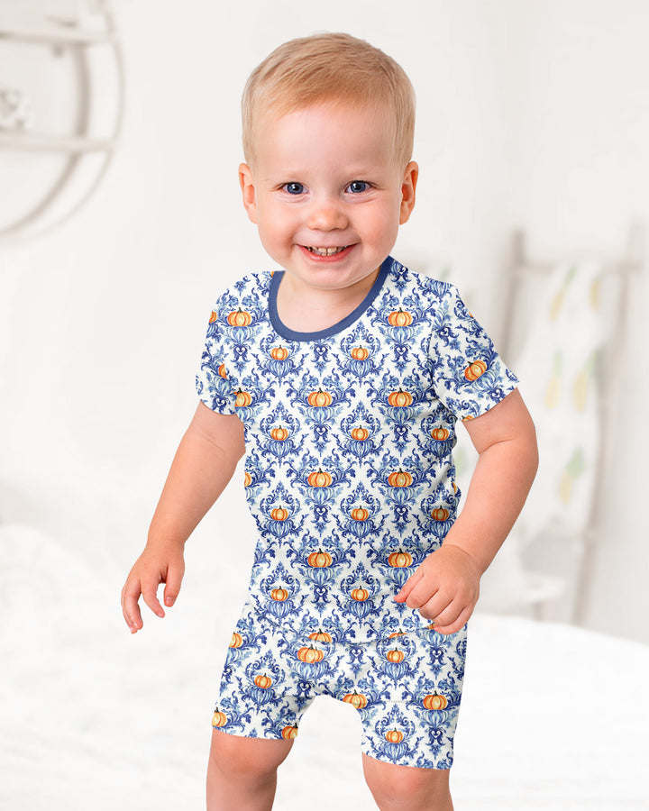 Pumpkin Toile Family Matching Bamboo Two Piece Short Sleeve Shorts Pajama Set